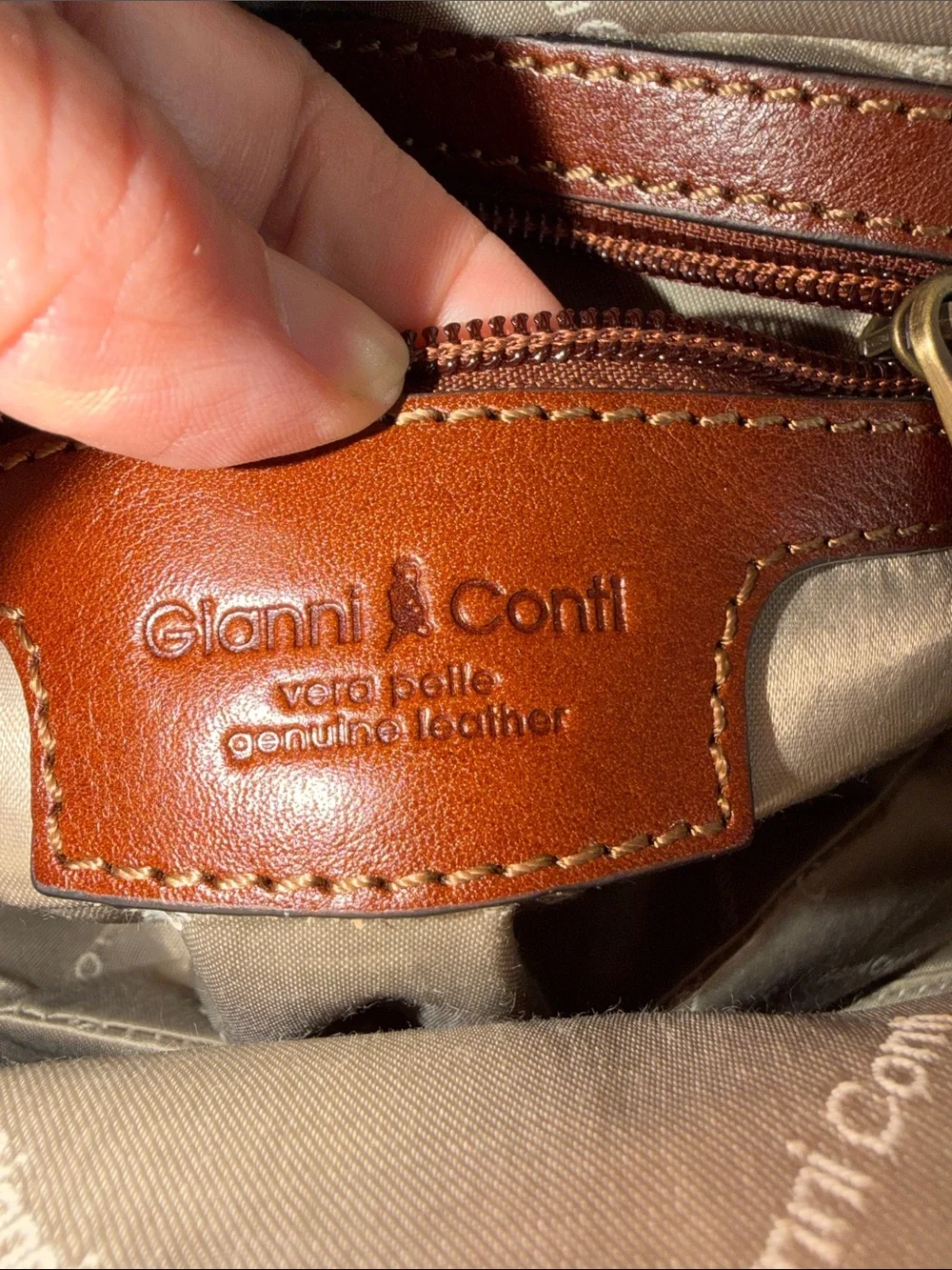 Gianni Conti Brown Italian Leather Metal Frame-Top Satchel Handbag